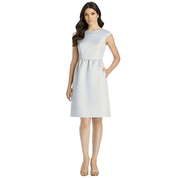 NWT Dessy Collection Bateau Neck Cap Sleeve Cocktail Dress Cloudy Gold 4 - Picture 5 of 13